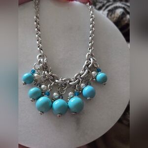 Brighton Turquise ( color) , Pearl ( Faux) and Rhinestone Beaded  Necklace.